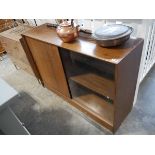 Mid century stained teak bookcase with glass sliding door