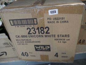 Box containing quantity of Wild Republic unicorn plushies
