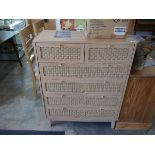 Modern light oak effect and rattan chest of 2 over 4 drawers