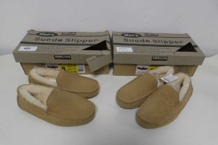 +VAT 2 boxed pairs of mens Kirkland suede slippers. Both size 7.