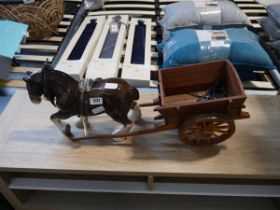Ceramic Shire horse with wooden cart