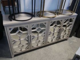+VAT Libra furnishing modern mirrored front sideboard with geometric patterned door fronts