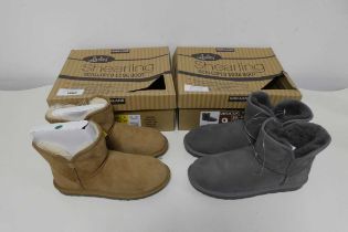 +VAT 2 boxed pairs of womens Kirkland shearling boots. ( grey size 6, chestnut size 4).