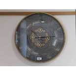 +VAT Large cog patterned wall clock in brass finish frame