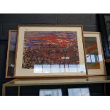 3 abstract painting, each framed and glazed