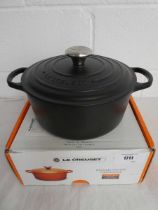 +VAT Le Creuset enamelled cast iron signature round casserole dish in black in box