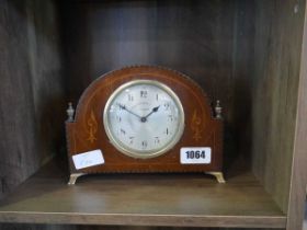 Small 8 day inlaid mahogany mantle clock