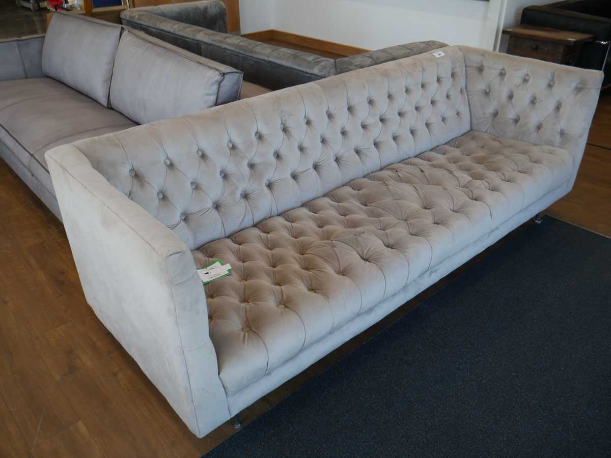 +VAT Modern light grey sofa on brushed chrome tapered supports upholstered in button back finish - Image 2 of 2