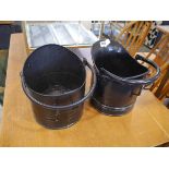 Pair of black metal coal scuttles