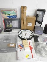 +VAT Collection of household items to include wall clocks, jewellery stand, glass photo frame,