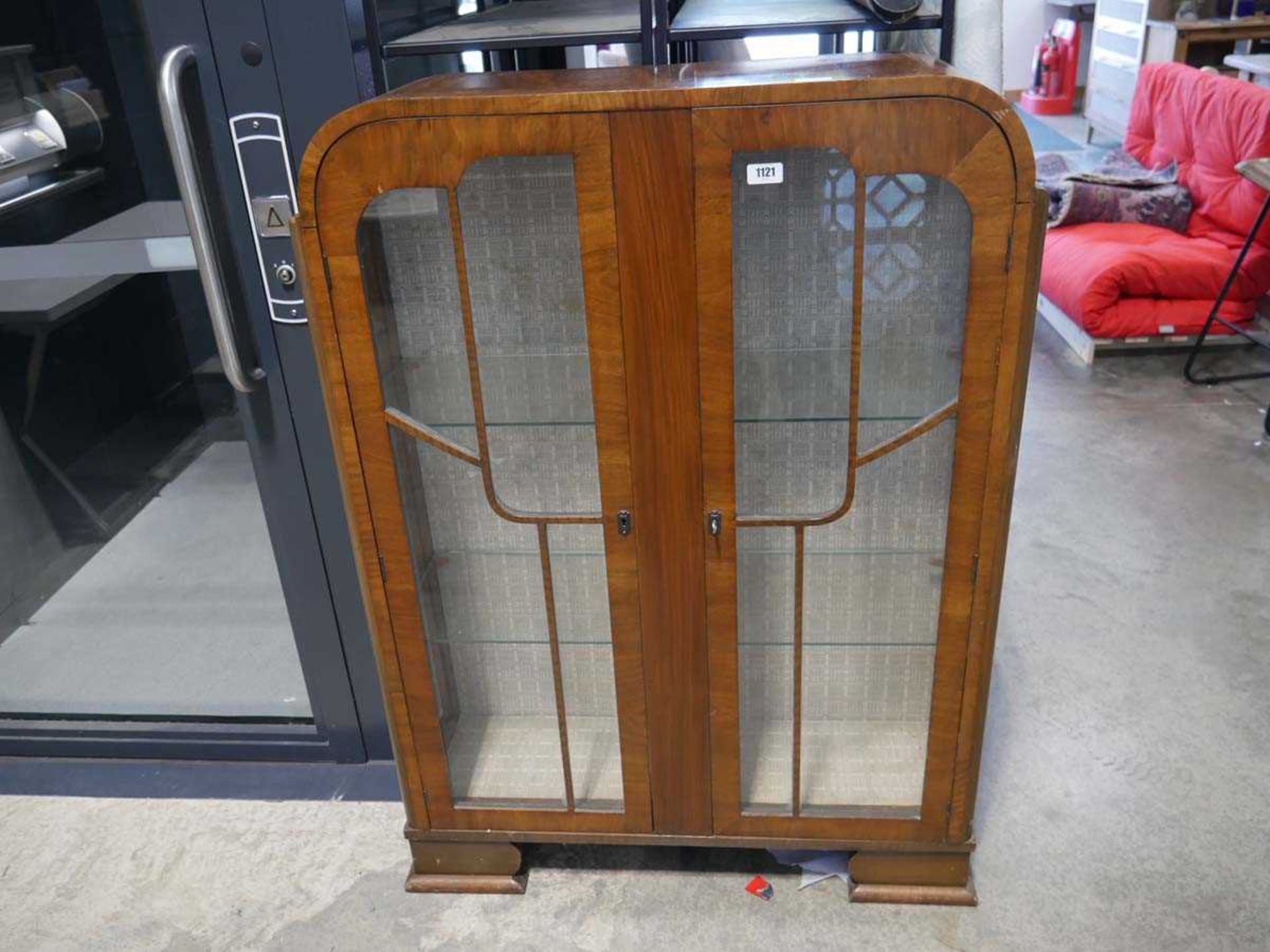 Mid 20th Century walnut glazed display cabinet