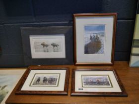 4 framed and glazed prints of horse racing scenes, artist D M Dent