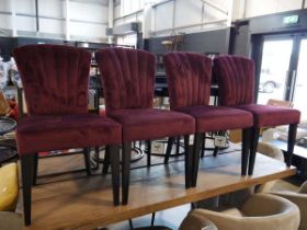 +VAT Set of 4 maroon velvet upholstered dining chairs on black tapered supports