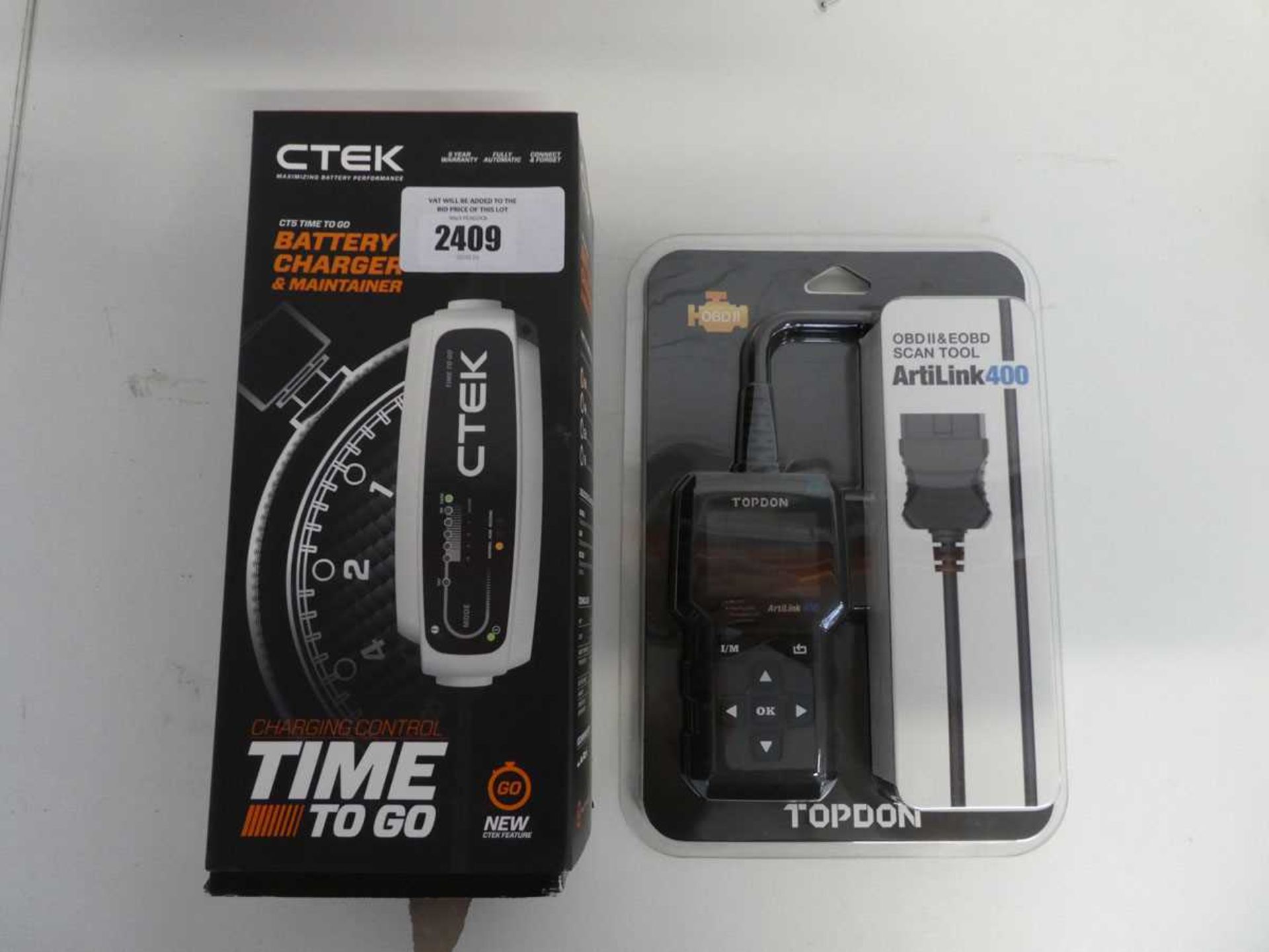 +VAT CTEK battery charger and maintainer with TOPDON ArtiLink 400 OBDII & EOBD scan tool