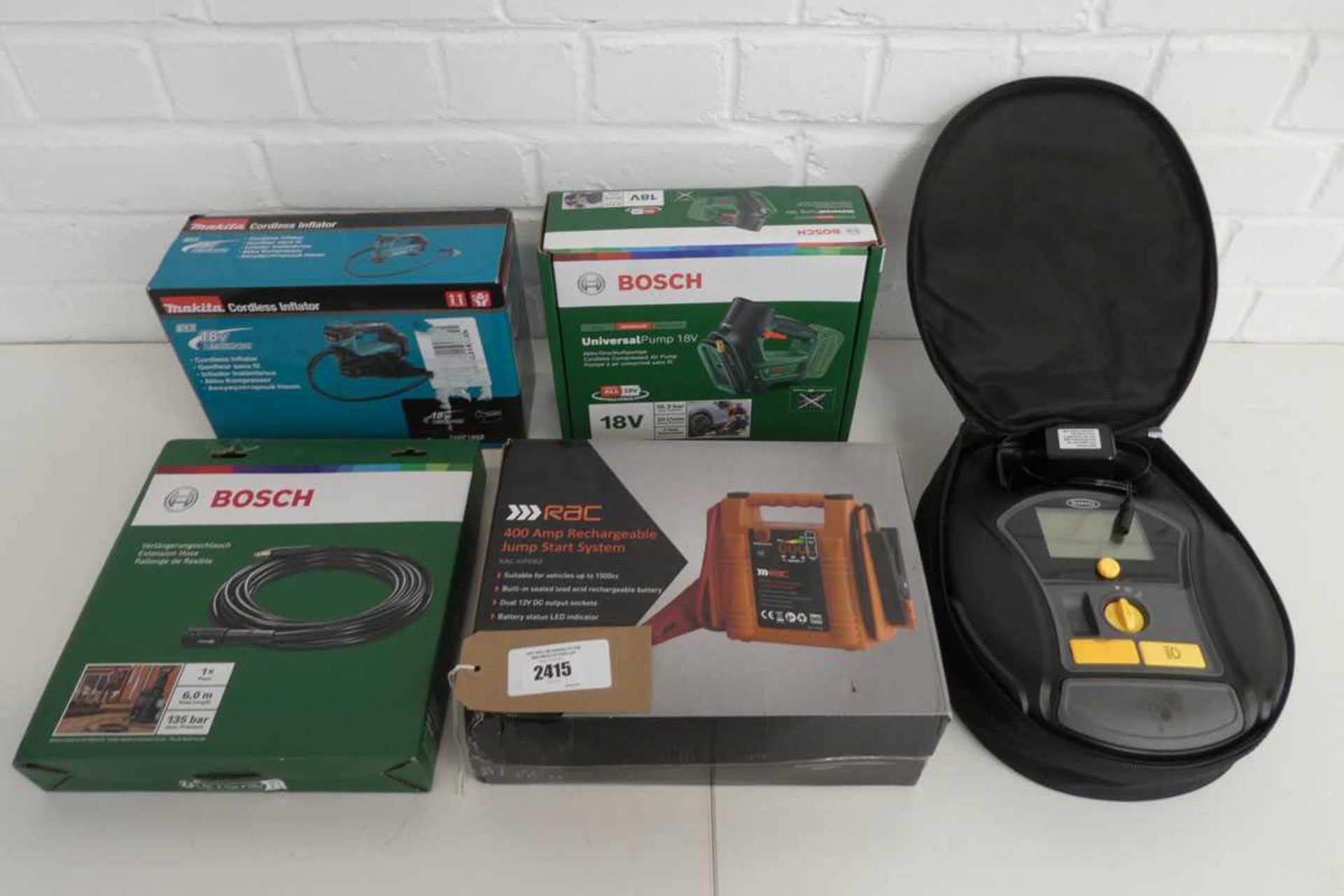 +VAT Quantity of various car related items incl. Makita LXT 18V cordless inflator, Bosch 18V