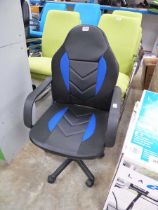 Black and blue leatherette twin arm office armchair on 5 star base
