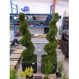 +VAT Pair of artificial spiral shaped conifers in black slate effect pots