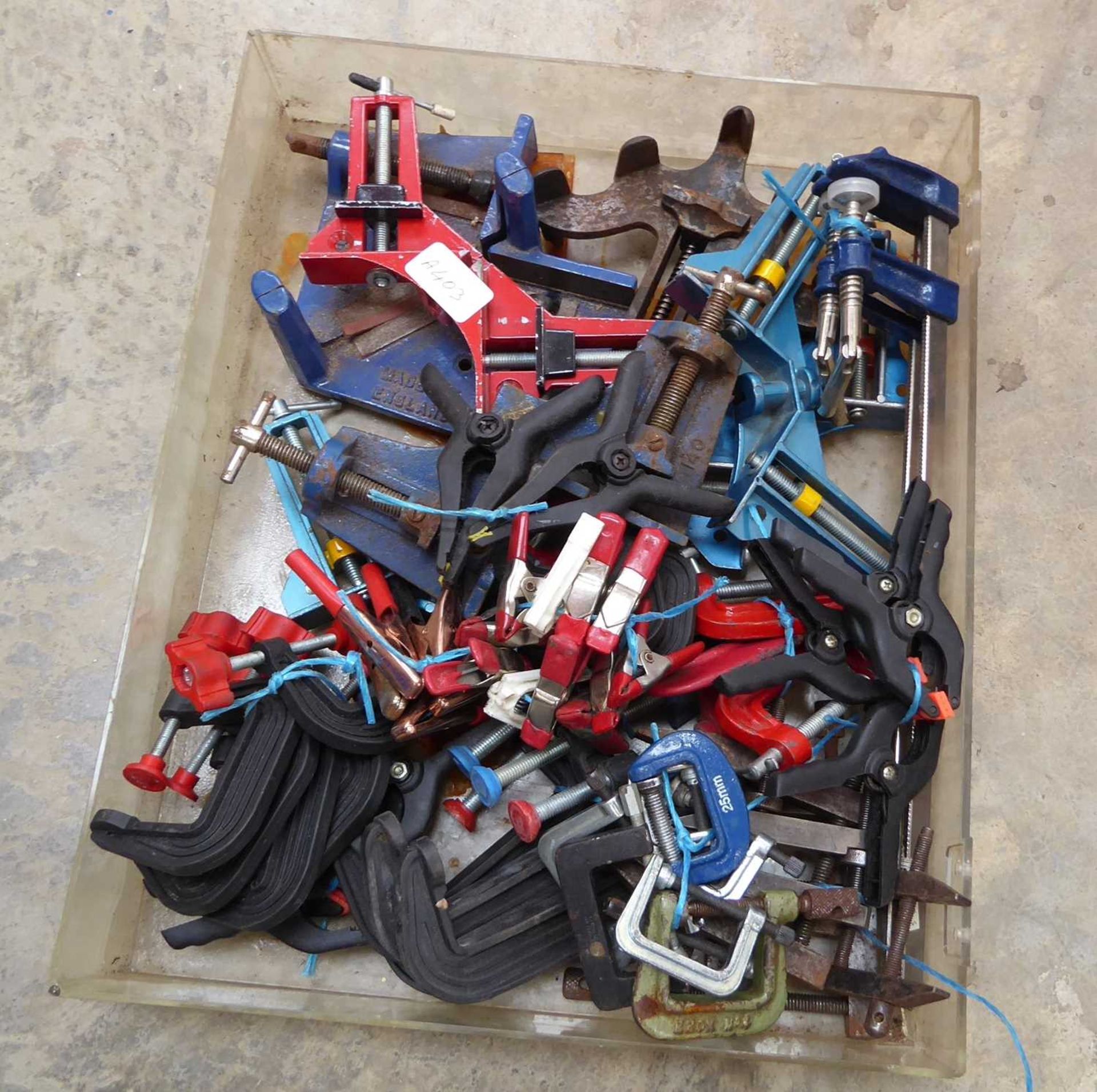 Crate containing a large qty of engineers clamps and vices