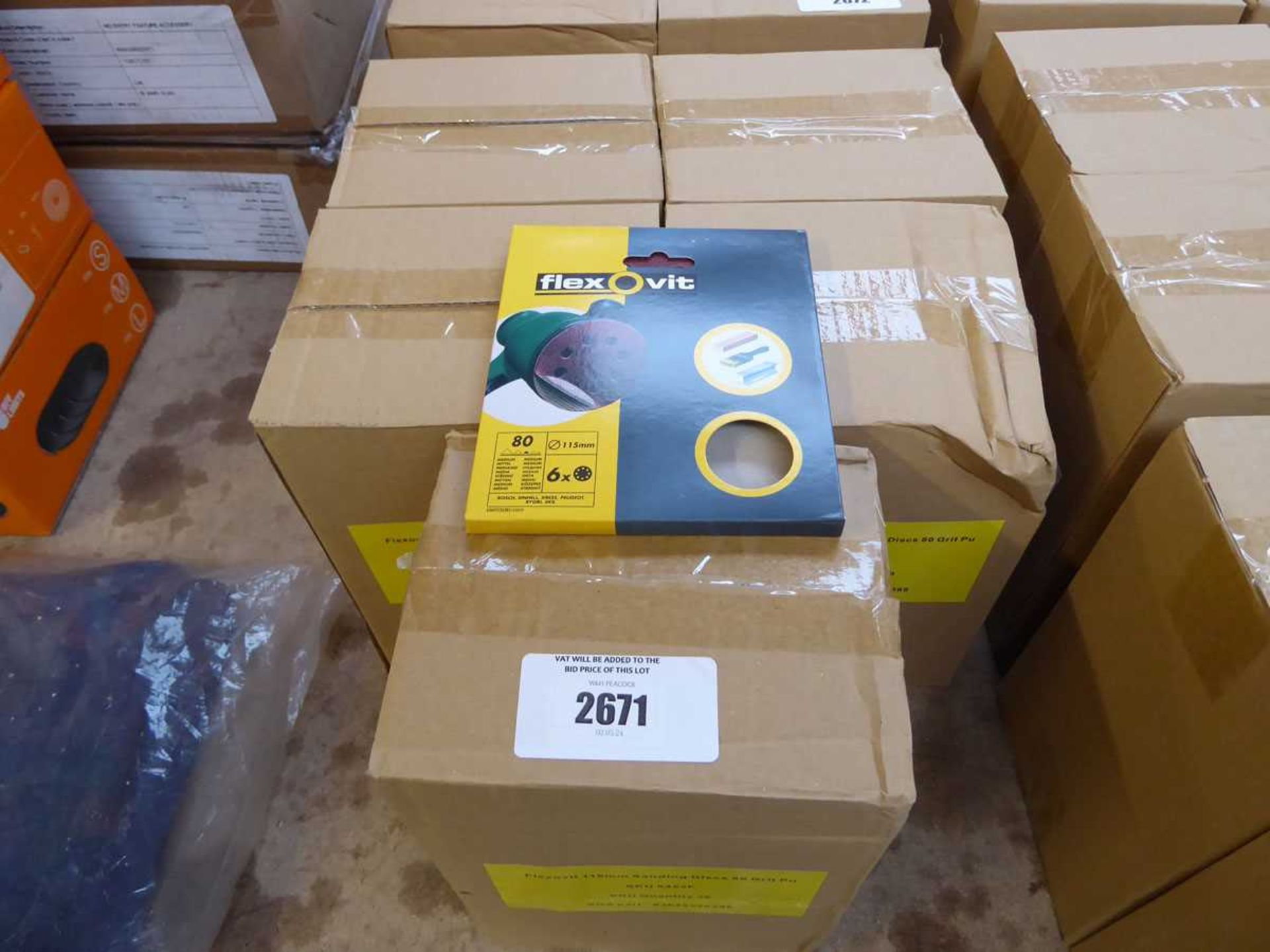 +VAT 5 boxes containing 20 packs each of Flexovit 115mm sanding discs (80 grit)