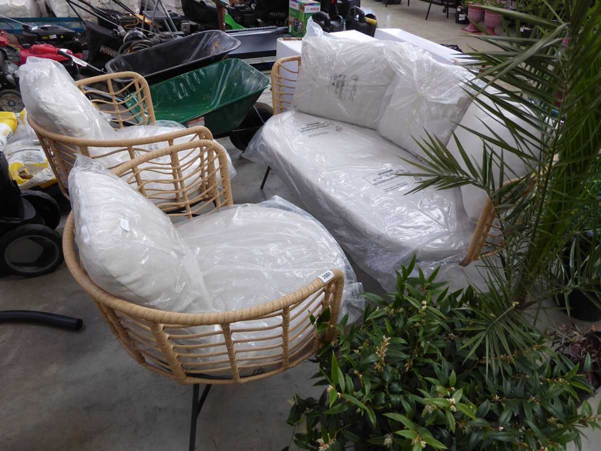 3 piece outdoor rope effect garden seating set, to include a 2 seater sofa, 2 armchairs each with