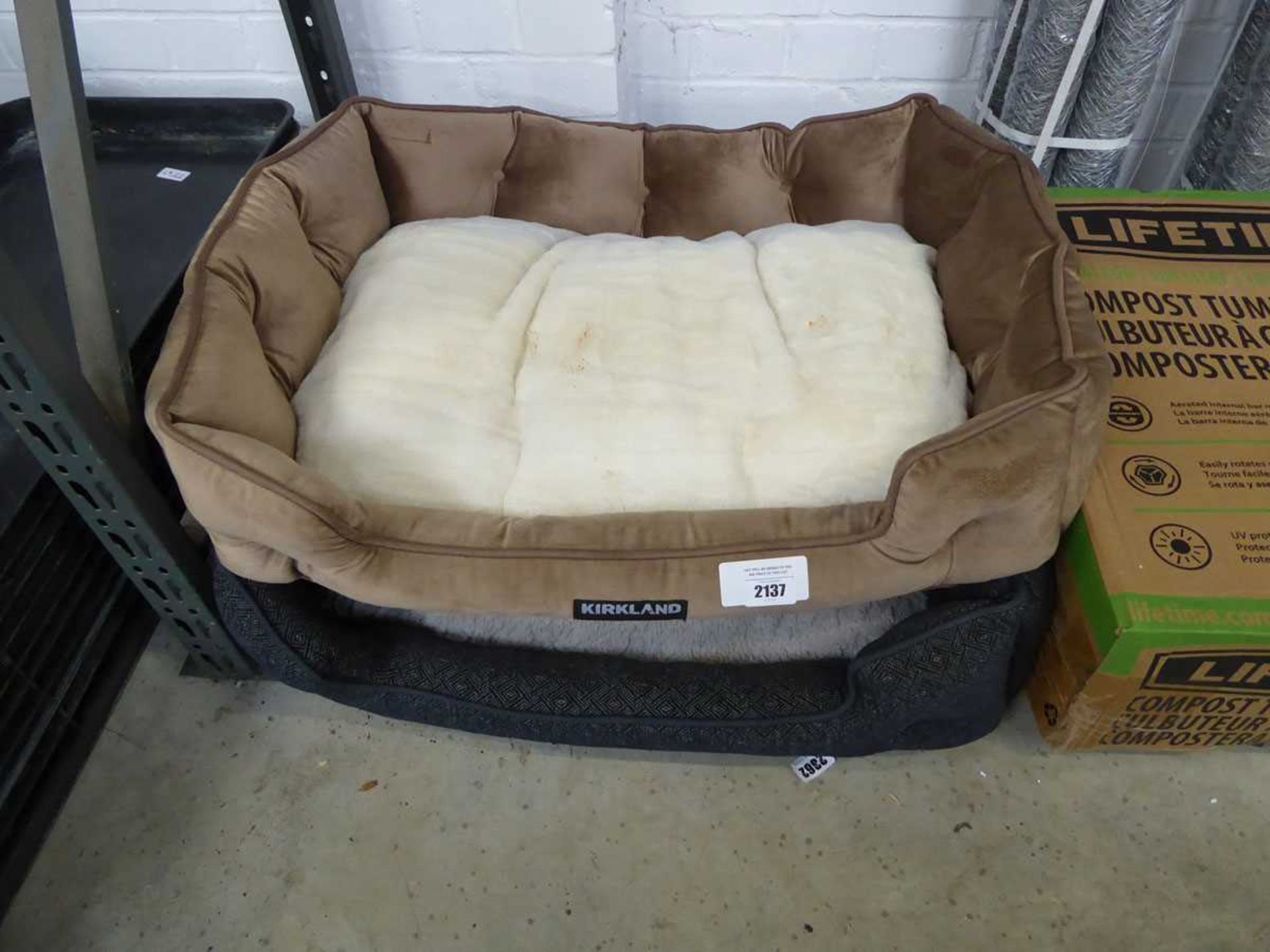 +VAT 2 Kirkland dog beds (1 in brown, 1 in grey)