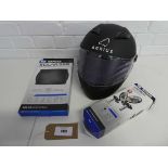 +VAT Agrius Rage 5V motorcycle helmet in black (size S) with Oxford universal bar end mirrors and