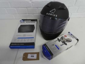+VAT Agrius Rage 5V motorcycle helmet in black (size S) with Oxford universal bar end mirrors and