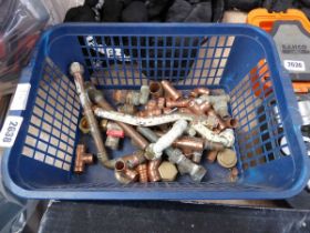 Crate of various metal plumbing fittings