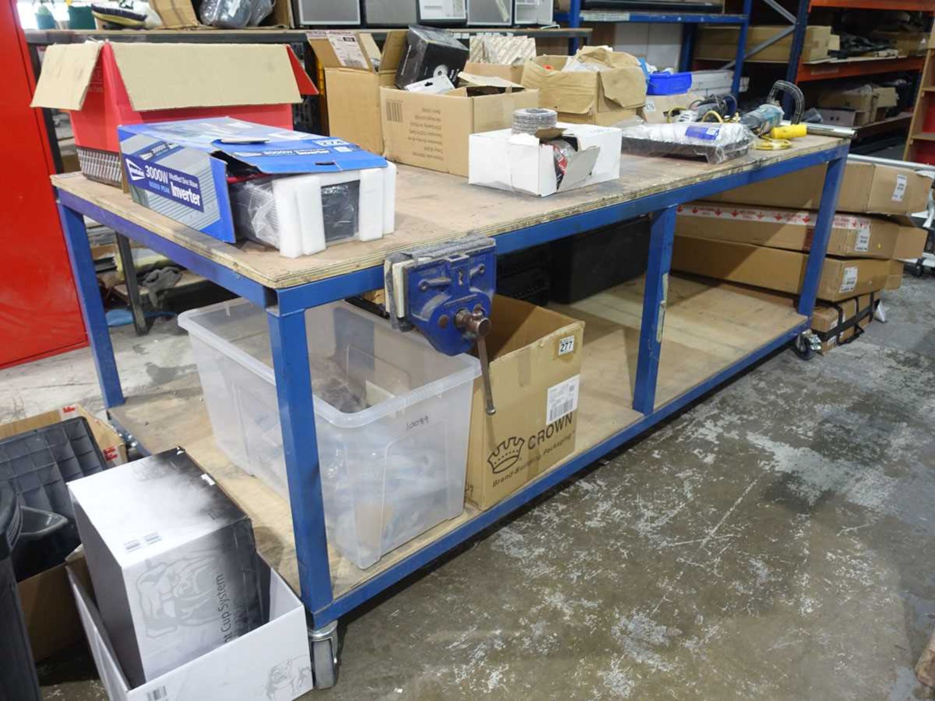 +VAT 2.5m x 1.5m welded steel work trolley with Record carpenter's vice - Image 2 of 2
