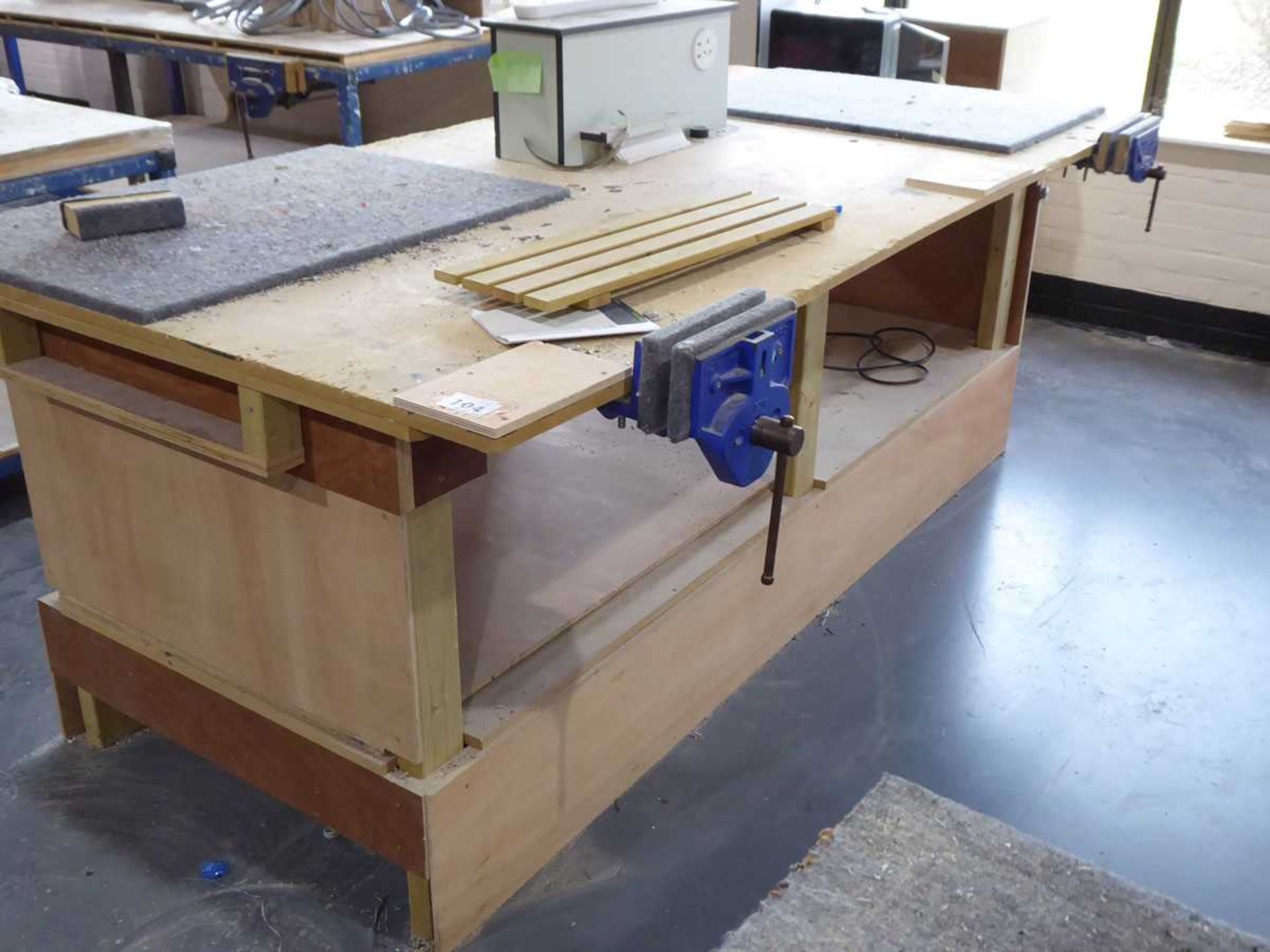 +VAT Timber and plywood workbench with 2 Irwin carpenters vices