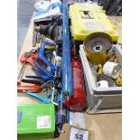 +VAT Misc. tools and sundries including clamps, fire extingher, heat gun, hole cutting saws, etc