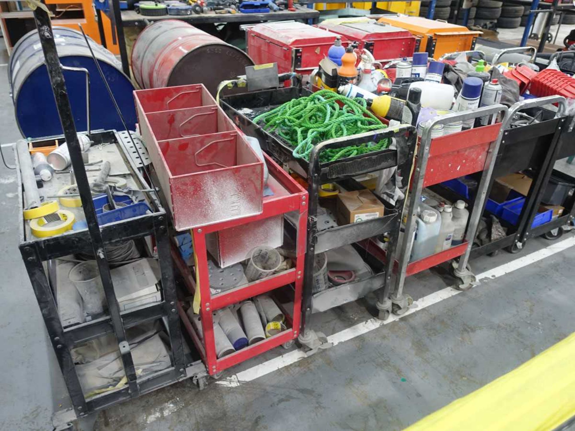 +VAT Seven steel mobile work trolleys, together with a range of parts and accessories - Image 5 of 7
