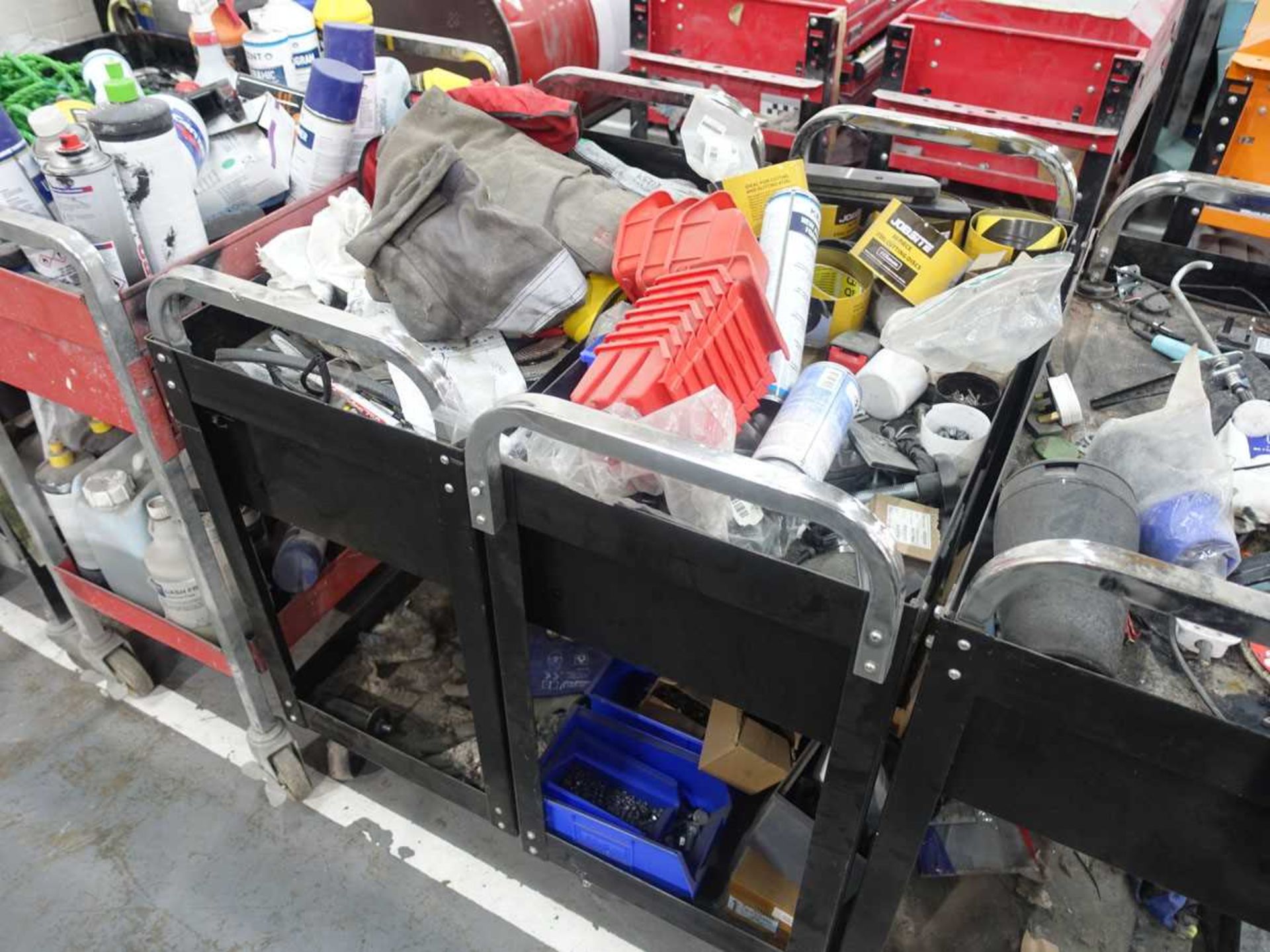 +VAT Seven steel mobile work trolleys, together with a range of parts and accessories - Image 3 of 7