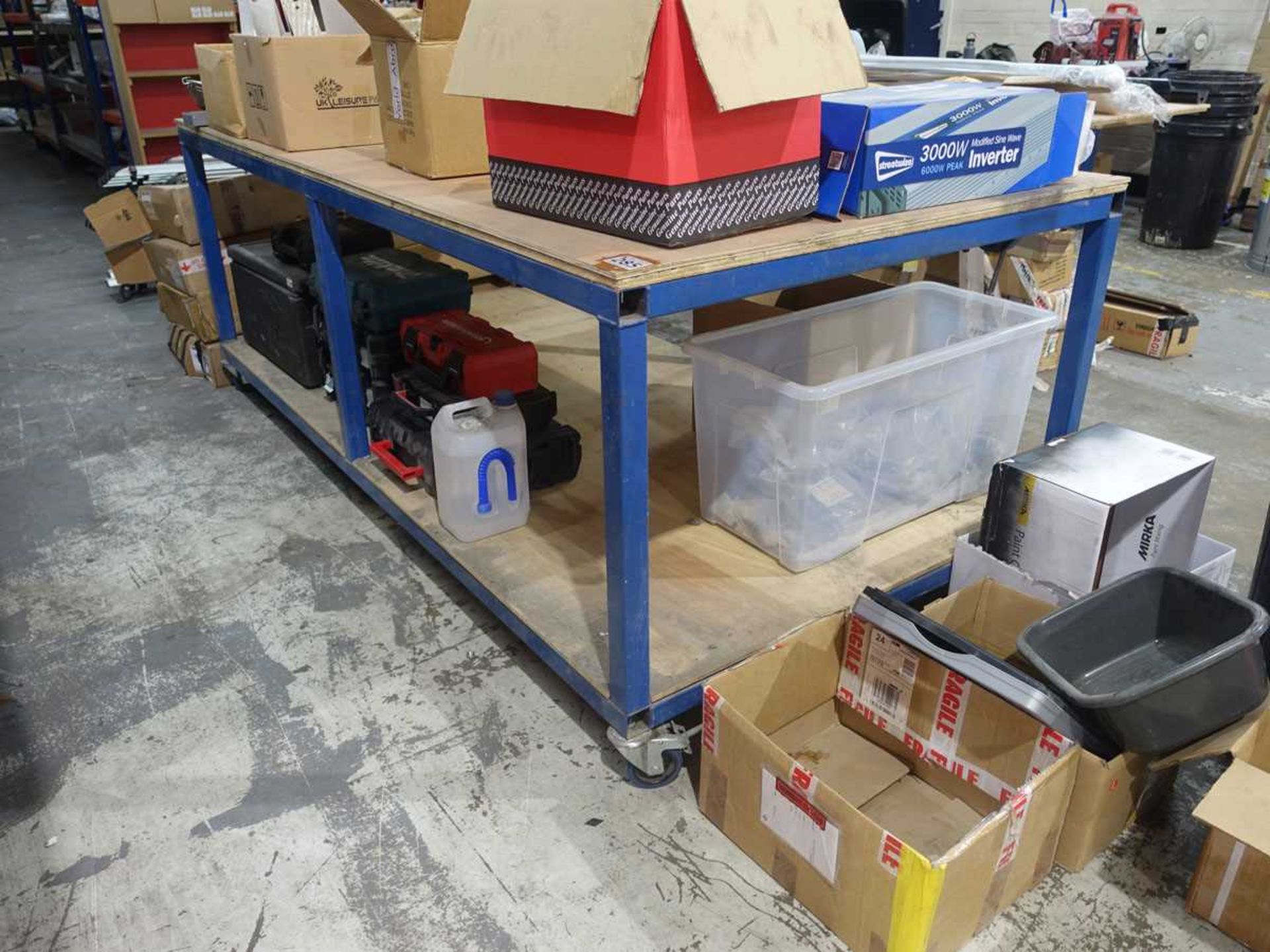 +VAT 2.5m x 1.5m welded steel work trolley with Record carpenter's vice