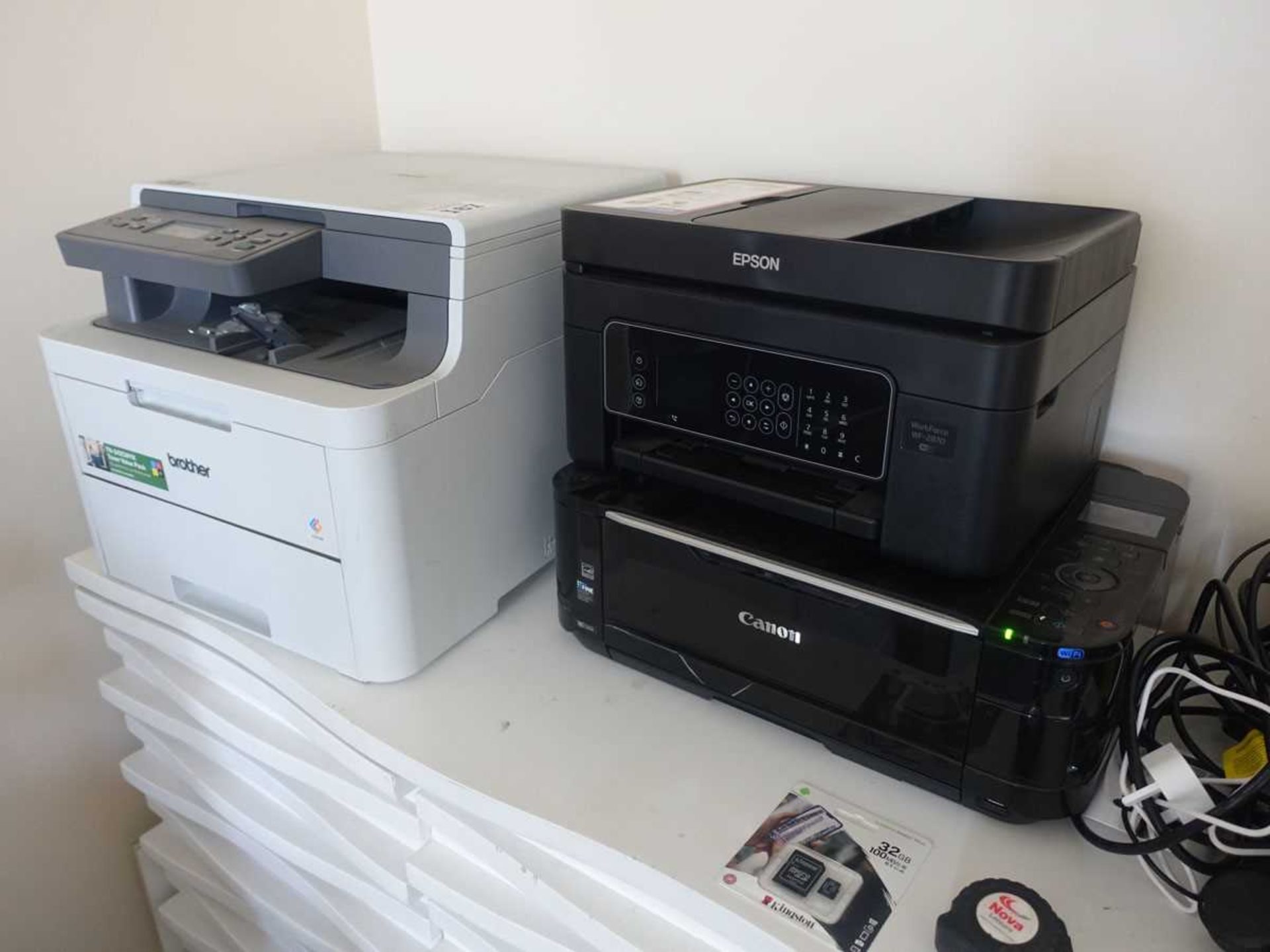 +VAT Brother, Cannon and Epson computer printers, together with various keyboards and a Sandstrom