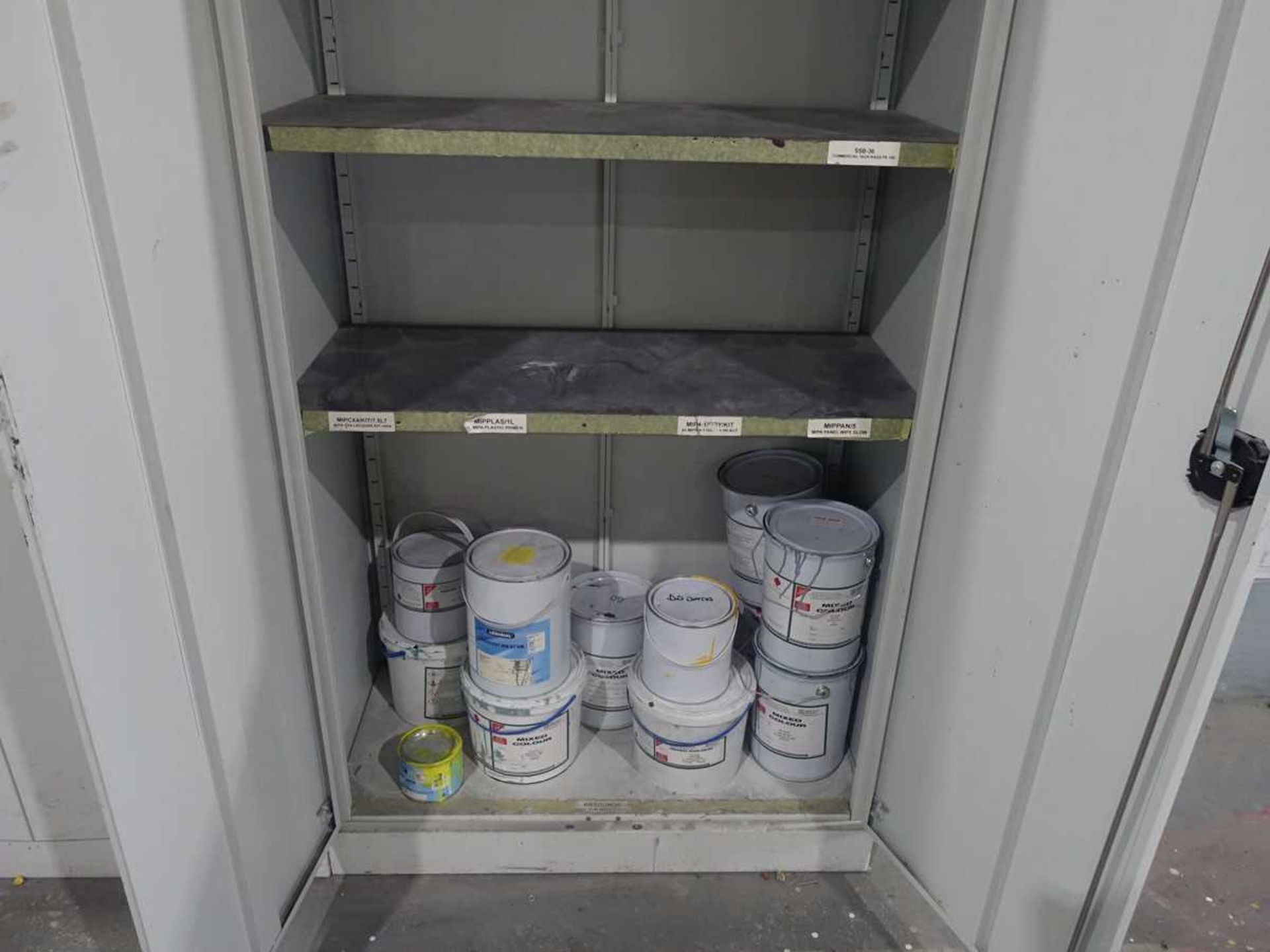 +VAT 1.5m wide welded steel workbench and rack on castors, together with a wide range of paint spray - Image 7 of 11