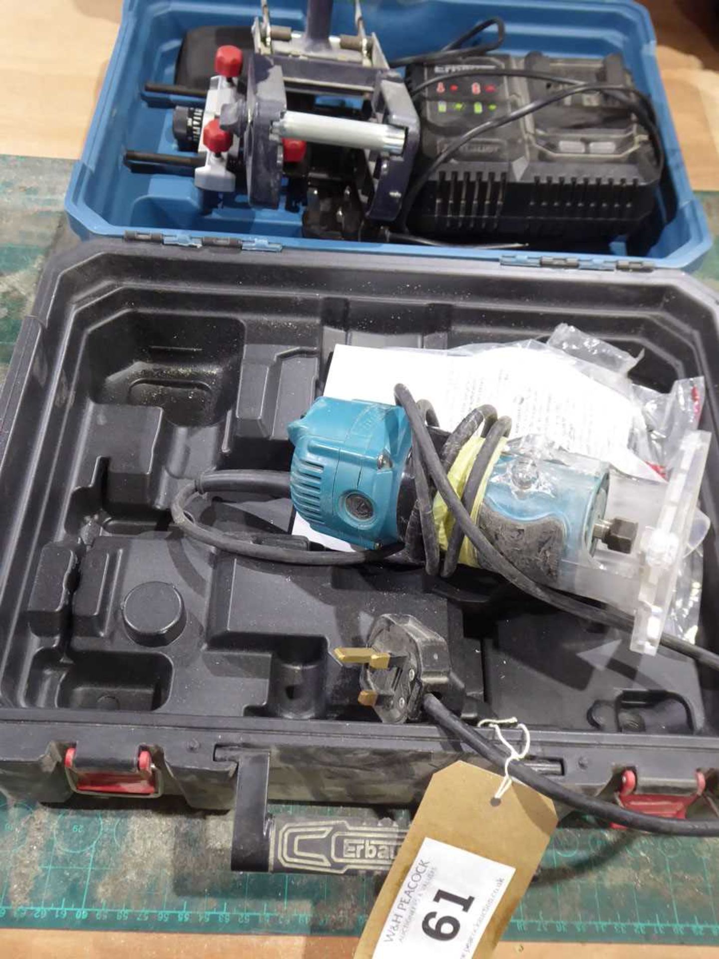 +VAT Makita single phase electric trimmer together with various Erbauer router parts