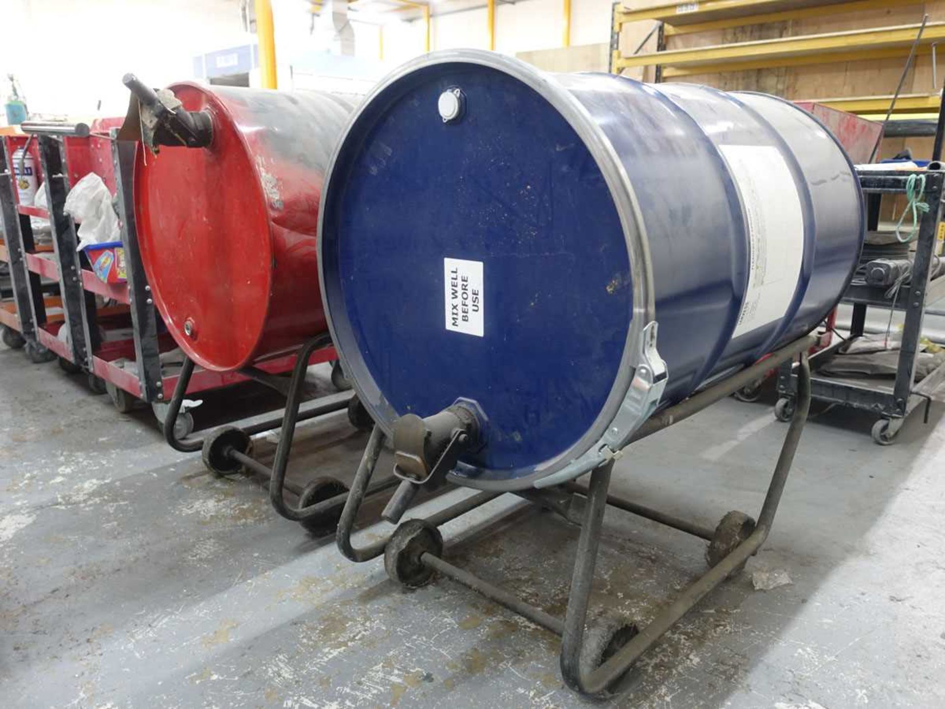 +VAT Two 205L drums on trolleys containing part contents of Flexocel and Isocyanate