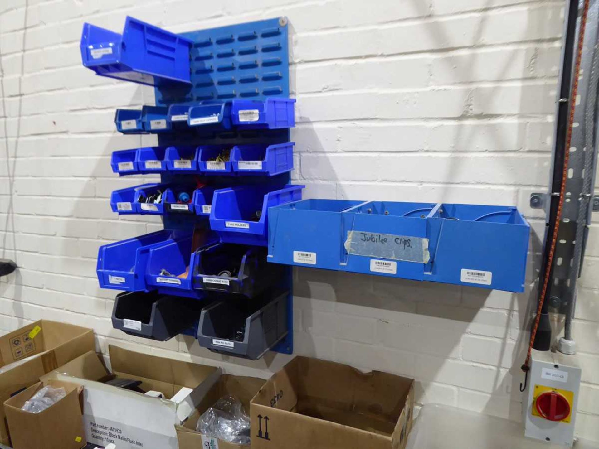 +VAT Red wall mounted nut and bolt rack with contents together with 2 linbin racks and sundry - Image 3 of 3