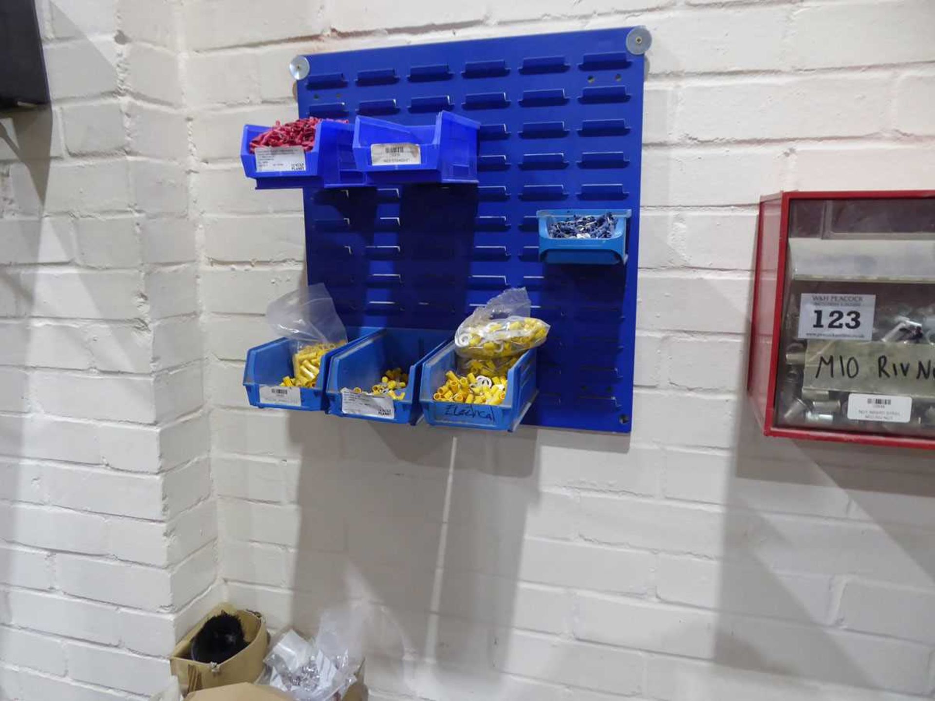 +VAT Red wall mounted nut and bolt rack with contents together with 2 linbin racks and sundry - Image 2 of 3