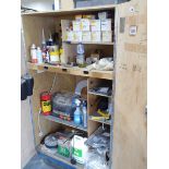 +VAT Plywood double door cupboard containing a range of screws and other fixings, extension leads,