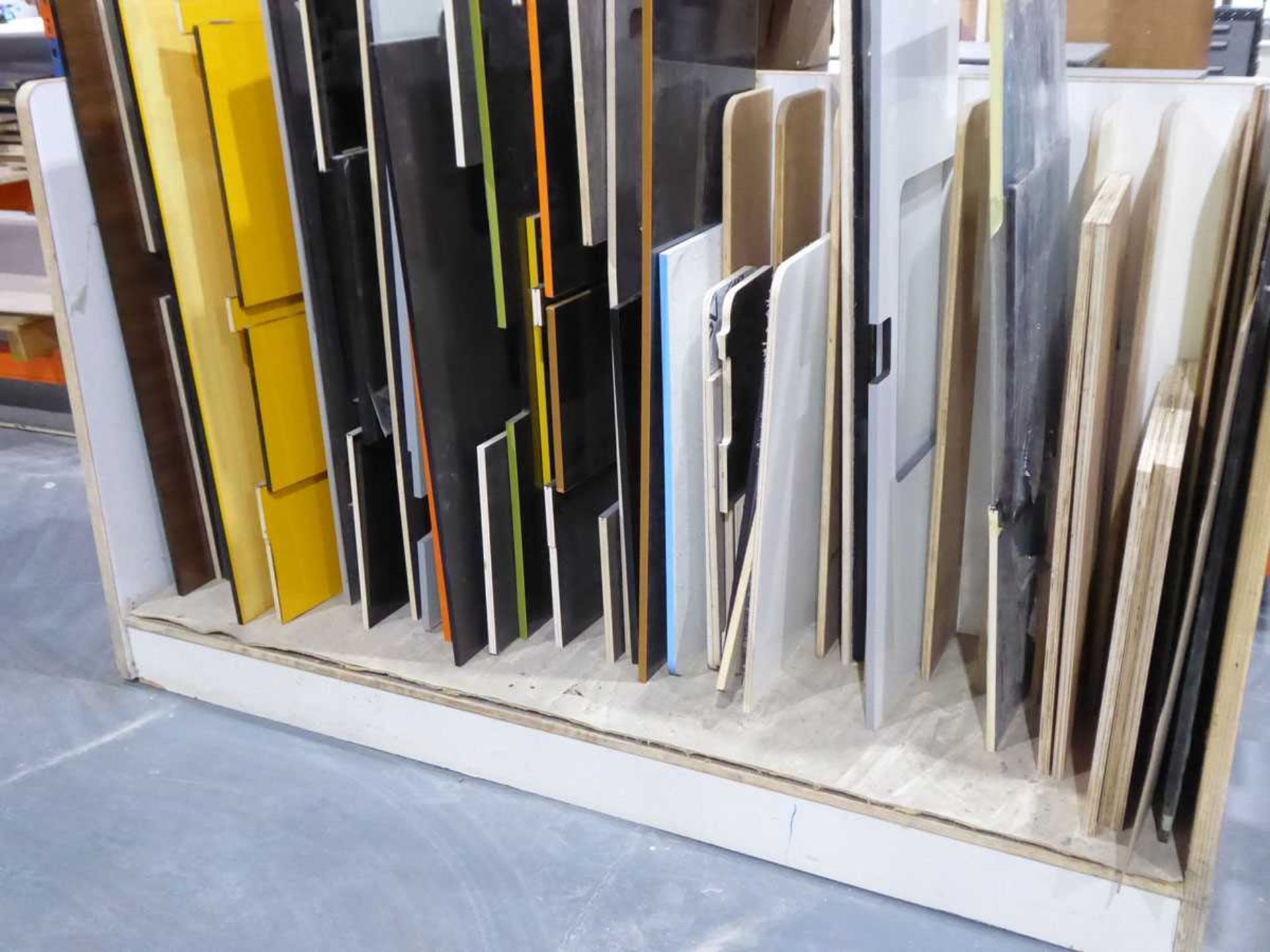 Plywood Panel Racks +VAT 2 racks of misc. plywood and faced panels