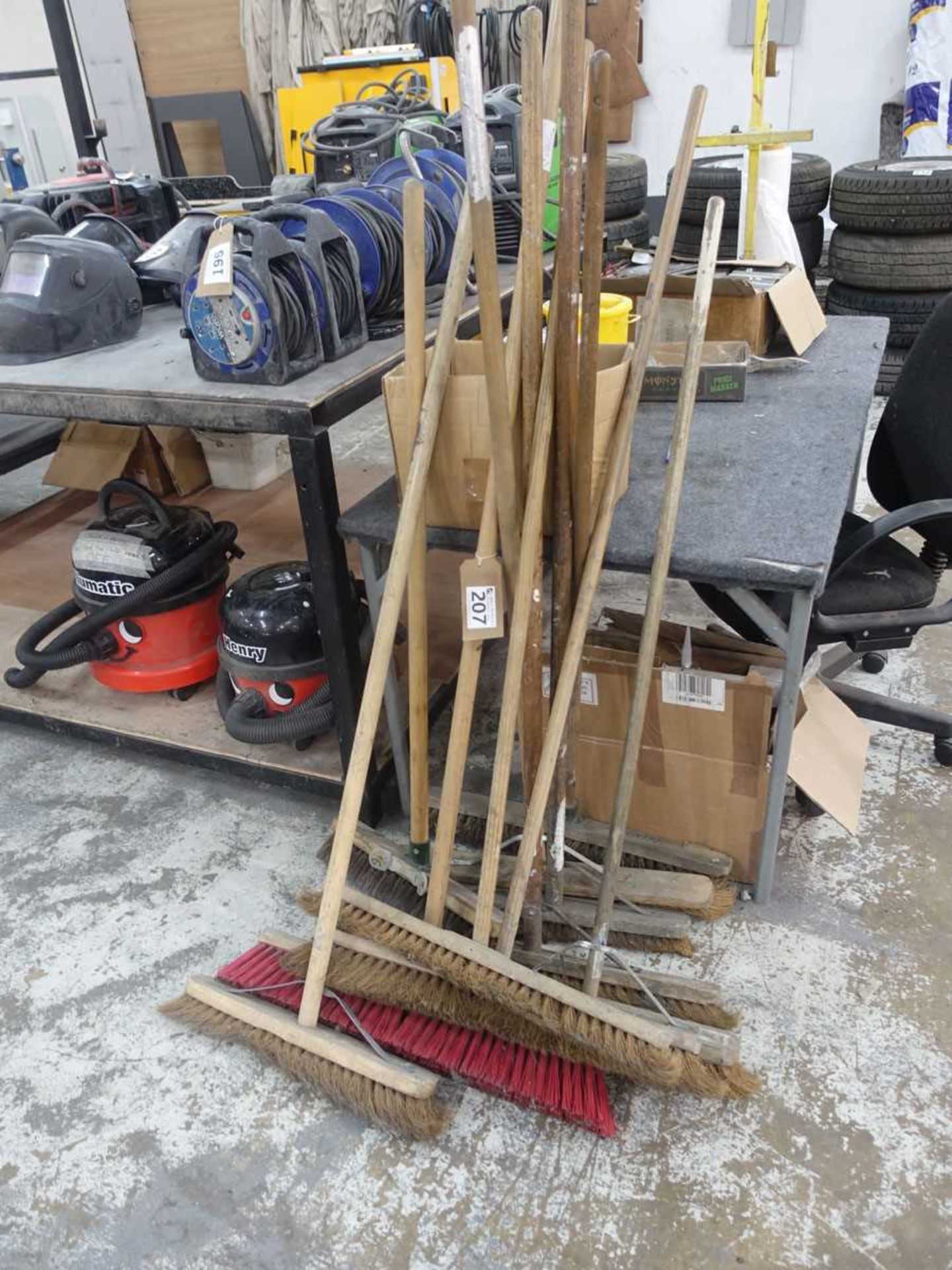 +VAT Quantity of brooms together with Henry and Numatic vacuum cleaners