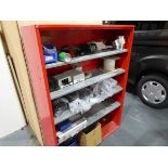 +VAT Range of misc. racking in blue, orange and welded steel, together with a red shelf unit and