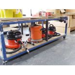 +VAT 2.5m x 1.5m blue welded steel work trolley, together with Record carpenter's vice