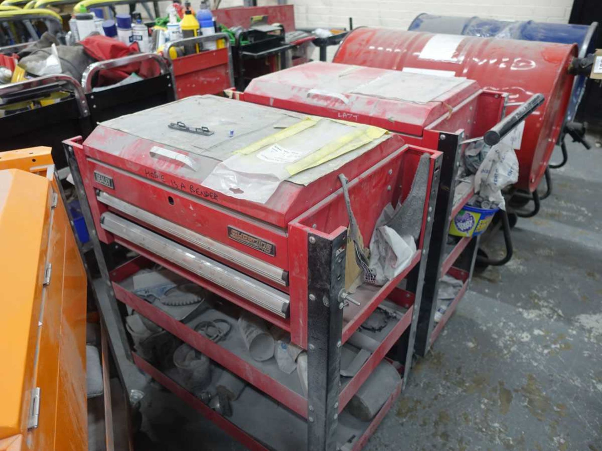 +VAT Three steel work trolleys with drawered toolboxes and contents - Image 3 of 6