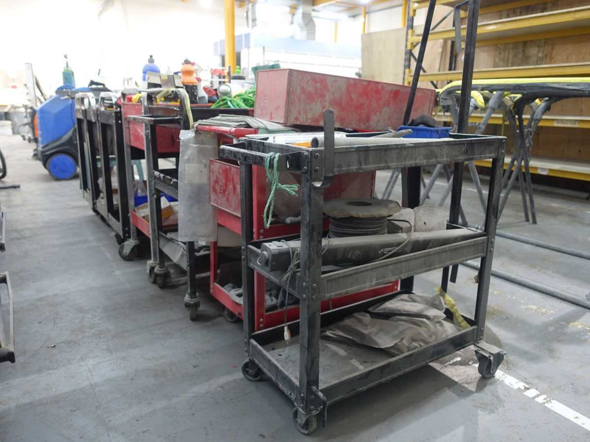 +VAT Seven steel mobile work trolleys, together with a range of parts and accessories - Image 4 of 7