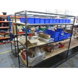 +VAT Thirteen various welded steel racks with plywood and MDF shelving (most measuring 2m long x 800