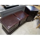 Set of Stag bedroom furniture including a small 4 drawer chest and 2 matching bedsides