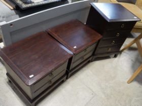 Set of Stag bedroom furniture including a small 4 drawer chest and 2 matching bedsides